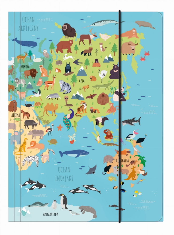 Teczka z gumką A4 Mapa świata - zwierzęta (OUTLET - USZKODZENIE)