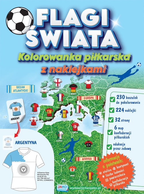 Flagi świata Kolorowanka piłkarska z naklejkami