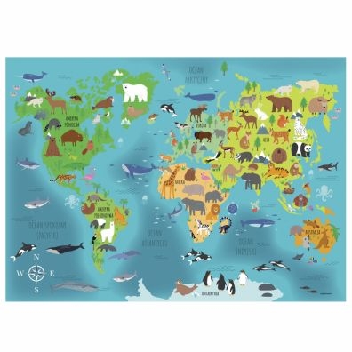 Podkładka laminowana Mapa Świata Zwierzęta (PLAMZ) (OUTLET - USZKODZENIE)