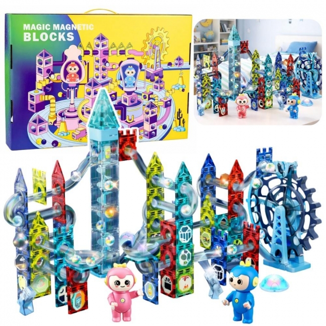 Zestaw klocki magnetyczne tor koło młyńskie 118el