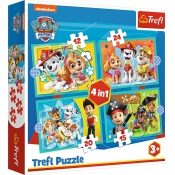 Puzzle 4w1: Wesoła ekipa Psiego Patrolu (34346) (Uszkodzone opakowanie)