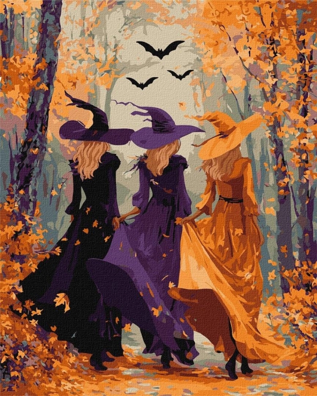 <img src='https://webimage.pl/pics/465/4/d4823104384465.jpg' style='height:440px' /> Malowanie po numerach - Trzy wedźmy w lesie 40x50