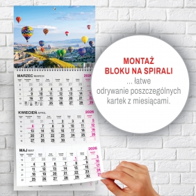 Kalendarz trójdzielny spirala - Balony