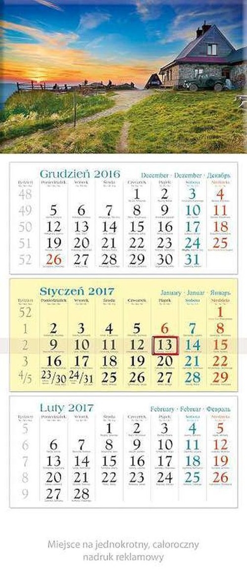 Kalendarz 2017 trójdzielny KT 06 Schronisko