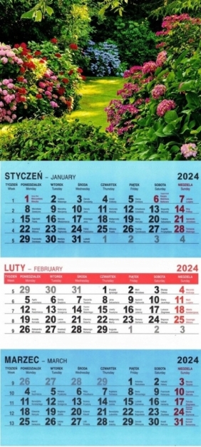 Kalendarz 2024 trójdzielny
