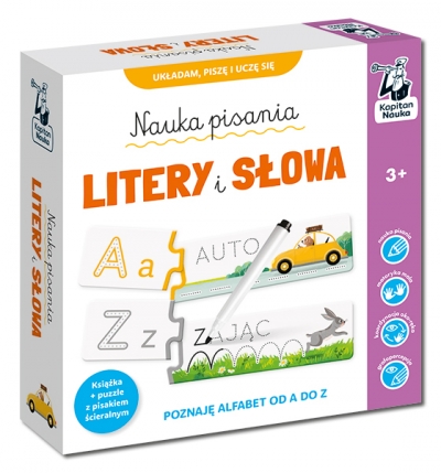 Nauka pisania. Litery i słowa. Książka + puzzle do pisania 3+ Kapitan Nauka