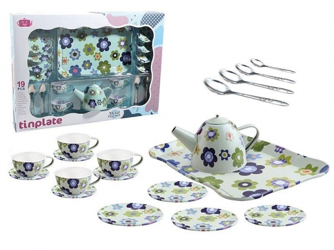 Komplet do herbaty metalowy kwiaty 19el