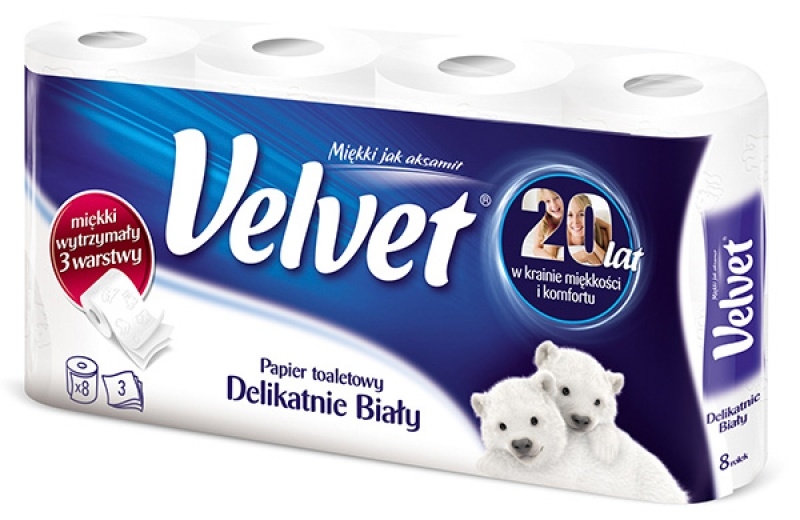 Velvet, Papier toaletowy - Delikatnie Biały, 8 rolek