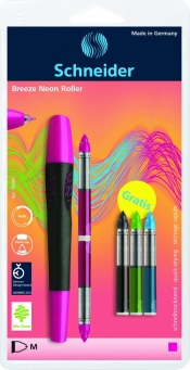 Pióro kulkowe SCHNEIDER Breeze NEON M różowe/czarne + 5 x kartridż blister (SR78889)