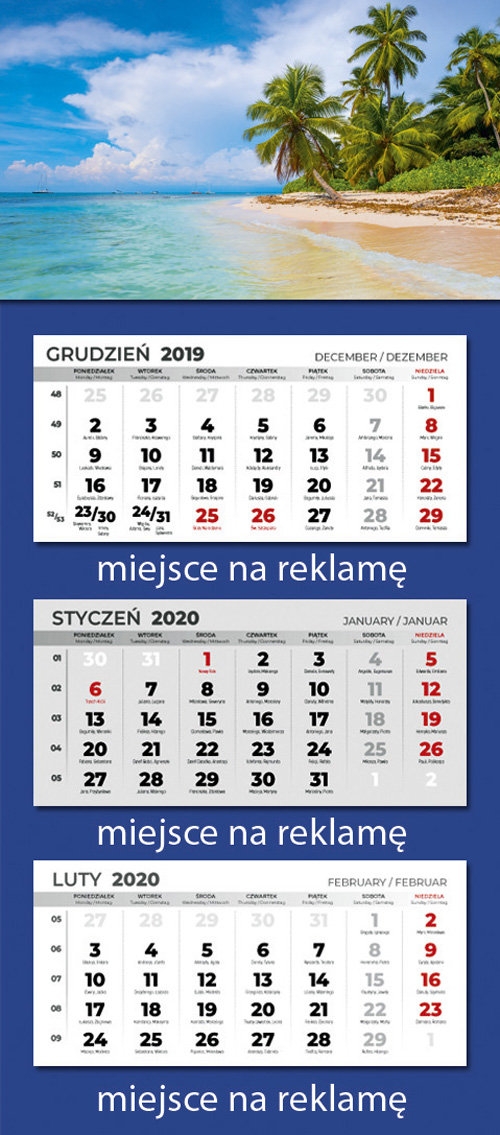 Kalendarz 2020 trójdzielny