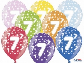 Balon gumowy Partydeco gumowy 7 urodziny, mix kolorów 30 cm / 6 szt. (SB14M-007-000-6)