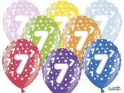 Balon gumowy Partydeco gumowy 7 urodziny, mix kolorów 30 cm / 6 szt. (SB14M-007-000-6)