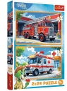 <img src='https://webimage.pl/pics/479/4/d5900511344479.jpg' width='364' height='500'> Puzzle 2x24 Wóz strażacki i karetka TREFL
