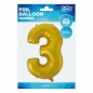 Balon foliowy Godan złoty matowy cyfra 3 45 cali 45cal (hs-c45zm3)