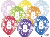 Balon gumowy Partydeco gumowy 8 urodziny, mix kolorów 30 cm/6 sztuk (SB14M-008-000-6)
