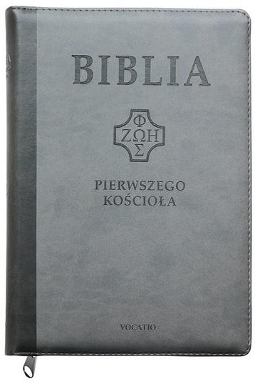 Biblia Pierwszego Kościoła szara z paginatorami i suwakiem