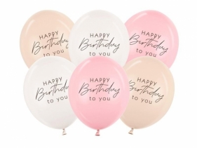 Balony Happy Birthday mix różowy 30cm 6szt
