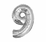 Balon foliowy "cyfra 9" - SREBRNA (35cm) - FG-C35S9