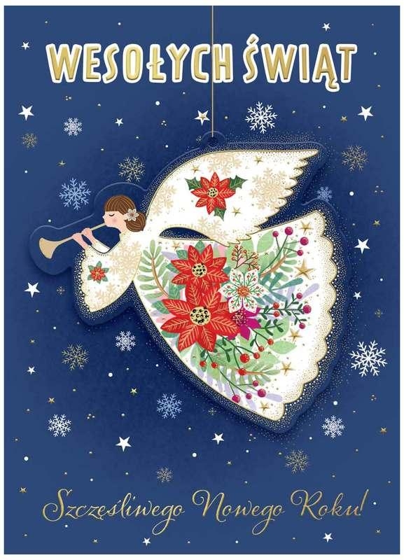 Karnet B6 Boże Narodzenie z zawieszką aniołek