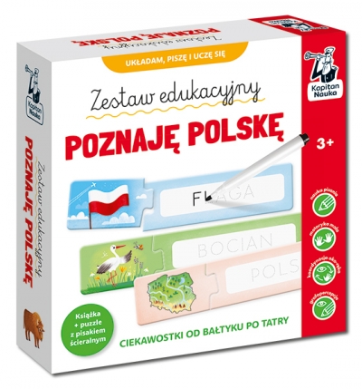 Zestaw edukacyjny. Poznaję Polskę. Książka + puzzle do pisania 3+ Kapitan Nauka