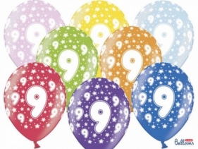 Balon gumowy Partydeco gumowy 9 urodziny, mix kolorów 30 cm/6 sztuk mix 300 mm (SB14M-009-000-6)