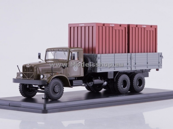 KRAZ-257B1 Flatbed Truck with Two Containers (khaki/grey) (SSM1149)