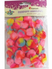 Pompony akryl 2cm tęczowe 50szt.16076