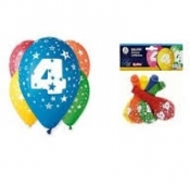 Balon 12" z nadrukiem "4"pastel mix 5szt