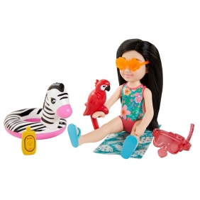 Barbie Dreamhouse Adventures: Chelsea - Wakacyjna lalka w czarnych włosach + akcesoria (GRT80/GRT83)