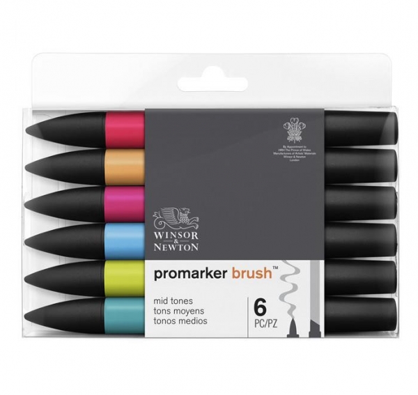Zestaw pisaków Promarker Winsor & Newton - Mid Tones, 6 kolorów