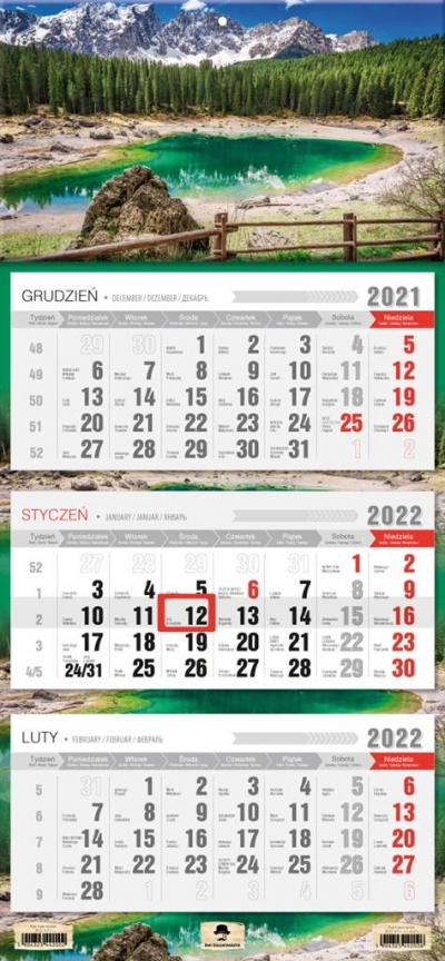 Kalendarz 2022 trójdzielny Alpy