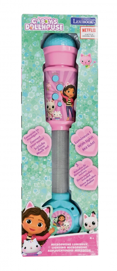 <img src='https://webimage.pl/pics/499/5/d3380743105499.jpg' style='height:440px' /> Mikrofon świecący z głośnikiem Gabby’s Lexibook MIC90GDH