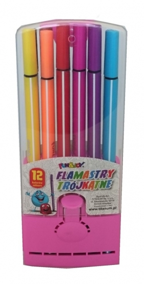 Flamastry trójkątne Fun & Joy 12 kolorów różowe pudełko - <br />
