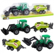 Traktor z ładowaczem i prasą rolniczą zielony