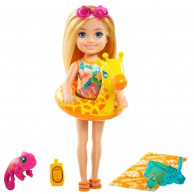Barbie Dreamhouse Adventures: Chelsea - Wakacyjna lalka w blond włosach + akcesoria (GRT80/GRT81)