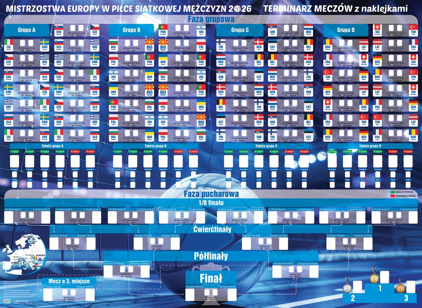 Terminarz meczów z naklejkami Mistrzostwa Europy w Piłce Siatkowej Mężczyzn 2026