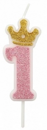 Świeczka 1 różowa 6,8cm PARTY GO