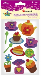 Naklejki piankowe: zestaw kawa + ciasto, mix wzorów, kolorów i rozmiarów (EA125)