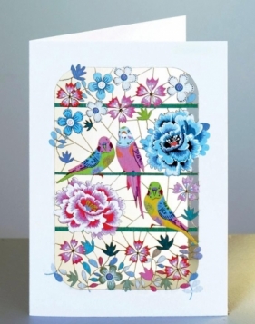 Karnet PM251 wycinany + koperta Papugi w kwiatach