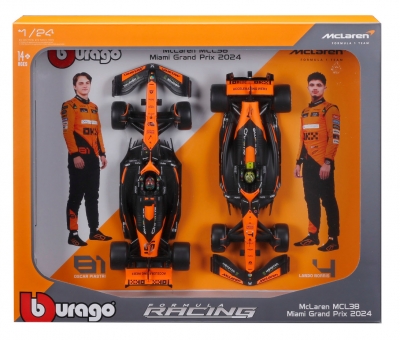 <img src='https://webimage.pl/pics/513/0/d4893993280513.jpg' style='height:440px' /> Bburago Model 1:24 McLaren MCL38 Norris Piastri zestaw bolidów F1 18-28051