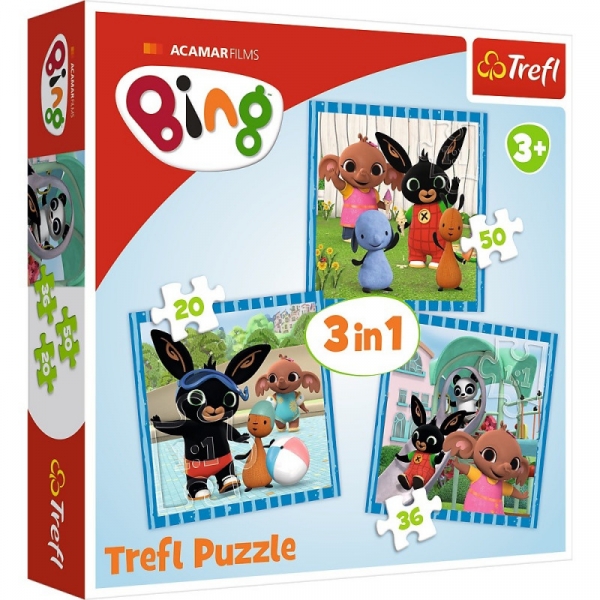 Puzzle 3w1: Bing - Zabawy z przyjaciółmi (34851) (Zgnieciony kartonik)