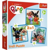 Puzzle 3w1: Bing - Zabawy z przyjaciółmi (34851) (Zgnieciony kartonik)