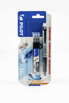 Pióro kulkowe Frixion Clicker Pilot 0,5 czarne +wkłady x3 blister