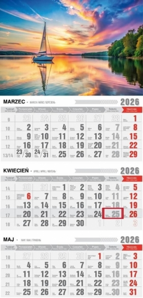Kalendarz 2026 trójdzielny ekonomiczny - Mazury