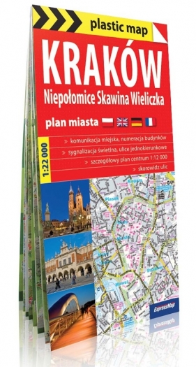 Kraków 4w1 plastic map foliowany plan Krakowa, Niepołomic, Skawiny i Wieliczki 1:22 000