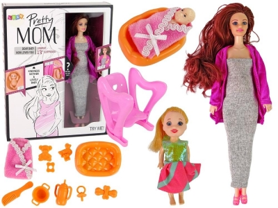 <img src='https://webimage.pl/pics/516/2/d5905679072516.jpg' style='height:440px' /> Lalka w ciąży długie włosy, akcesoria