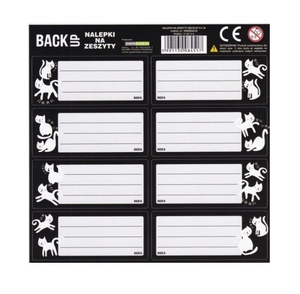 Nalepki na zeszyty BackUp Koty czarno-białe (NNZB4A34)