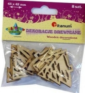 Dekoracje drewniane choinki 43x41mm 8szt.kolor drewna (WY066)