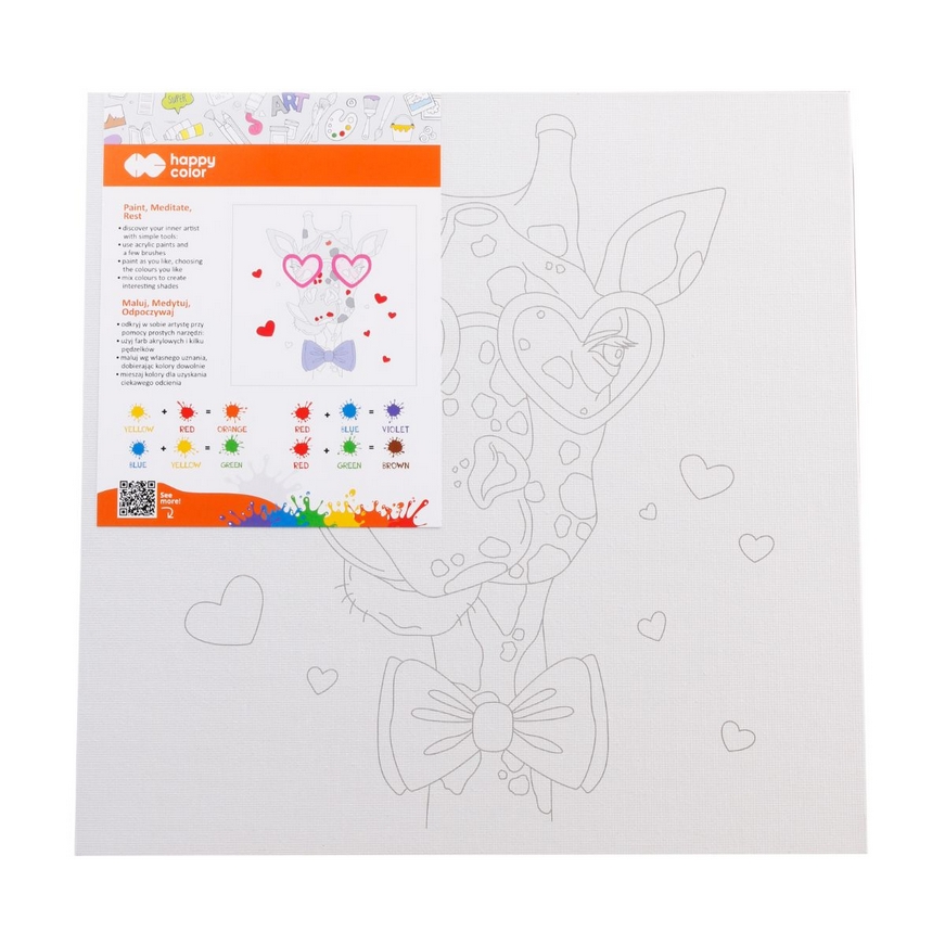 Podobrazie bawełniane 25x25, tablica malarska MDF z nadrukiem, Żyrafa, Happy Color