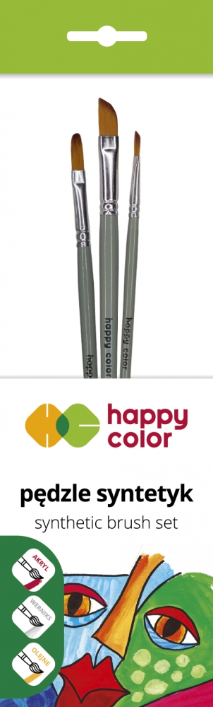 Happy Color, Zestaw pędzli syntetycznych mieszane B, 3szt (HA 7263 6465-02 PB3)